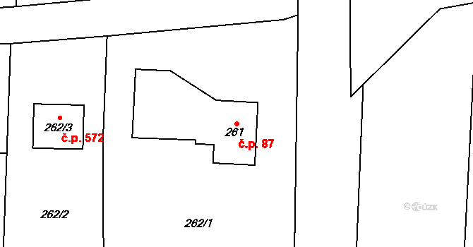 Řepiště 87 na parcele st. 261/1 v KÚ Řepiště, Katastrální mapa