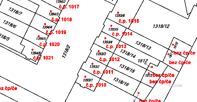 Litovel 1012 na parcele st. 1393/3 v KÚ Litovel, Katastrální mapa