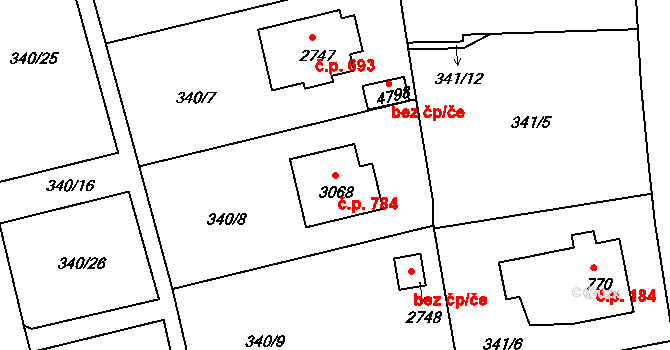 Plzeňské Předměstí 784, Rokycany na parcele st. 3068 v KÚ Rokycany, Katastrální mapa