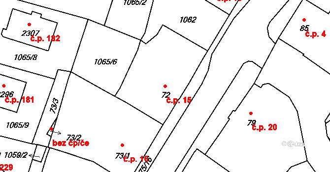 Hamrníky 15, Mariánské Lázně na parcele st. 72 v KÚ Úšovice, Katastrální mapa