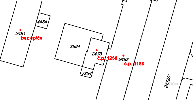 Cheb 1256 na parcele st. 2473 v KÚ Cheb, Katastrální mapa