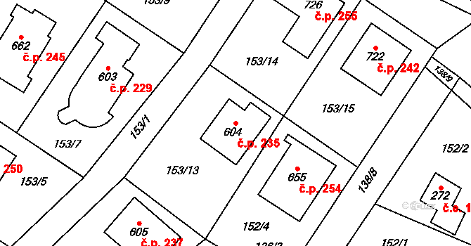 Jevany 235 na parcele st. 604 v KÚ Jevany, Katastrální mapa