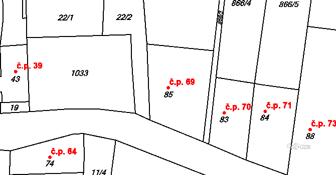 Zavidov 69 na parcele st. 85 v KÚ Zavidov, Katastrální mapa