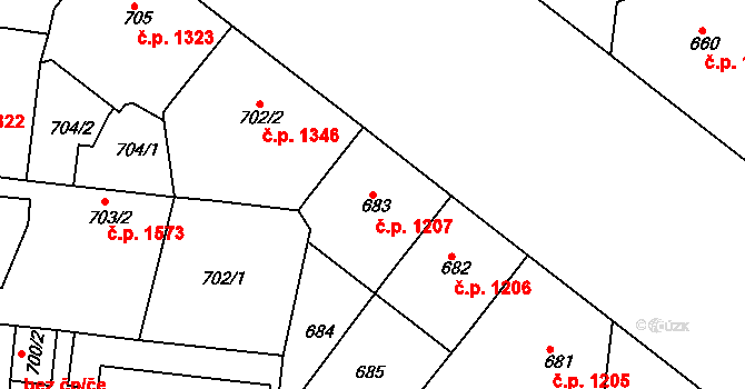Holešovice 1207, Praha na parcele st. 683 v KÚ Holešovice, Katastrální mapa
