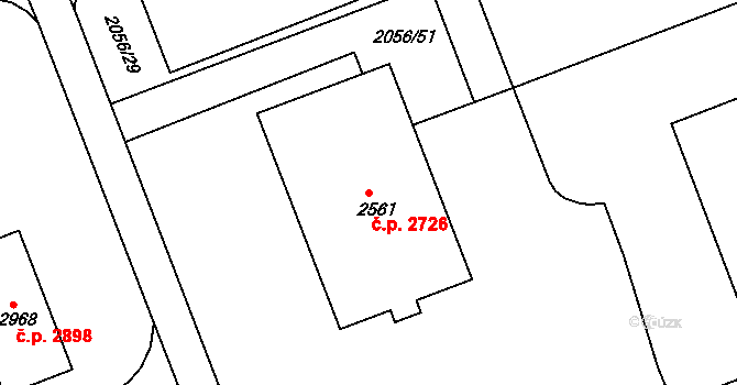 Hodonín 2726 na parcele st. 2561 v KÚ Hodonín, Katastrální mapa