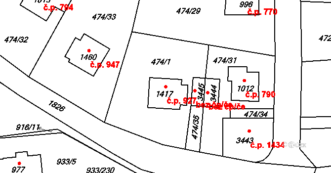 Vrchlabí 927 na parcele st. 1417 v KÚ Vrchlabí, Katastrální mapa