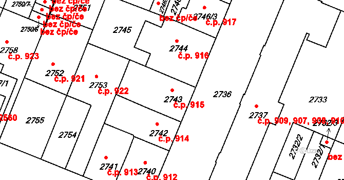 České Budějovice 3 915, České Budějovice na parcele st. 2743 v KÚ České Budějovice 3, Katastrální mapa