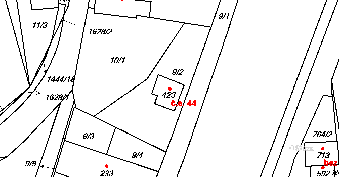 Havlovice 44 na parcele st. 423 v KÚ Havlovice, Katastrální mapa