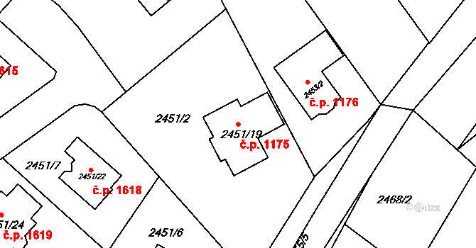 Kuřim 1175 na parcele st. 2451/19 v KÚ Kuřim, Katastrální mapa