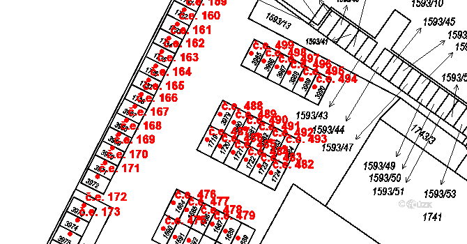 Kuřim 489 na parcele st. 3980 v KÚ Kuřim, Katastrální mapa