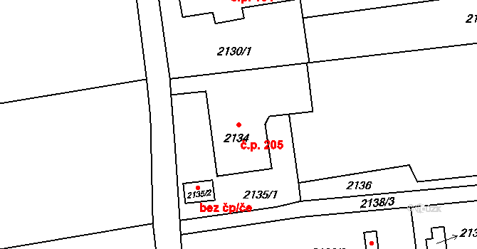 Louky 205, Karviná na parcele st. 2134 v KÚ Louky nad Olší, Katastrální mapa