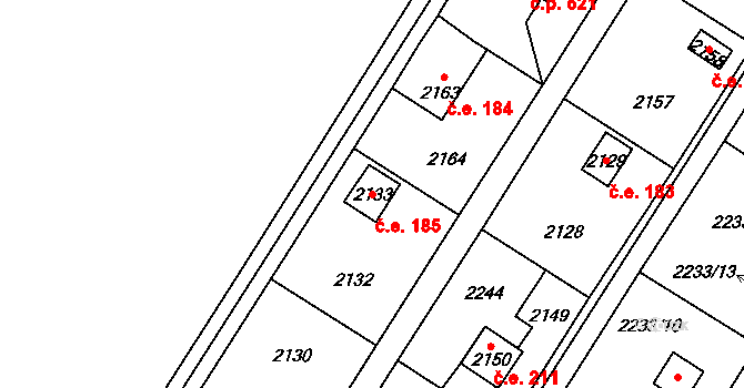 Křimice 185, Plzeň na parcele st. 2133 v KÚ Křimice, Katastrální mapa