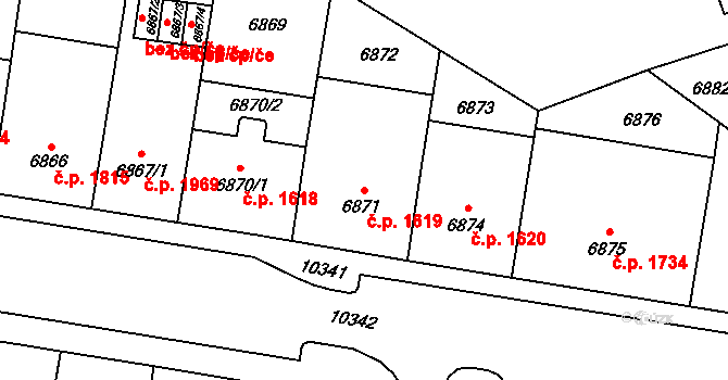 Jižní Předměstí 1619, Plzeň na parcele st. 6871 v KÚ Plzeň, Katastrální mapa