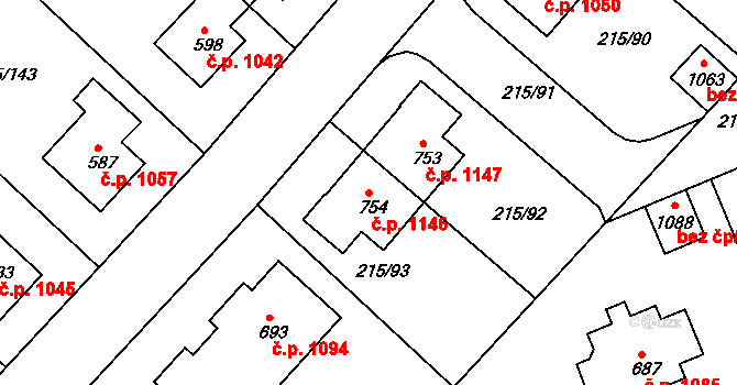Rudná 1146 na parcele st. 754 v KÚ Hořelice, Katastrální mapa