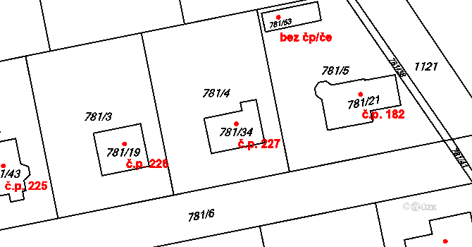 Blížejov 227 na parcele st. 781/34 v KÚ Blížejov, Katastrální mapa