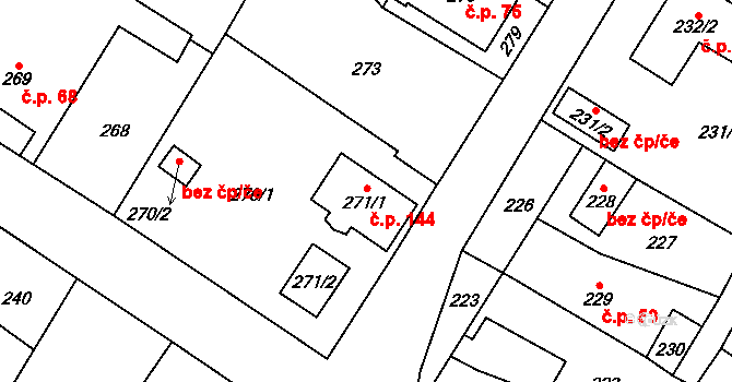 Lhotka 144 na parcele st. 271/1 v KÚ Lhotka u Hořovic, Katastrální mapa