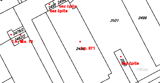 Libušín 871 na parcele st. 2496 v KÚ Libušín, Katastrální mapa
