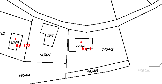 Rokytnice 1, Vsetín na parcele st. 223/6 v KÚ Rokytnice u Vsetína, Katastrální mapa