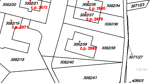 Dejvice 2685, Praha na parcele st. 3082/39 v KÚ Dejvice, Katastrální mapa