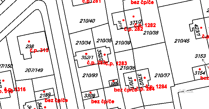 Sezimovo Ústí 1283 na parcele st. 352/2 v KÚ Sezimovo Ústí, Katastrální mapa
