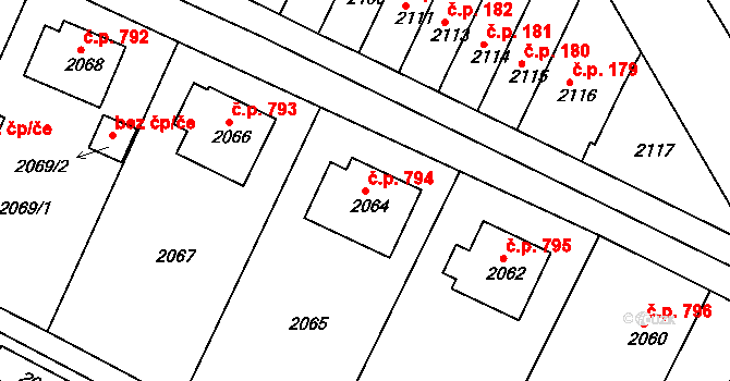 Jemnice 794 na parcele st. 2064 v KÚ Jemnice, Katastrální mapa
