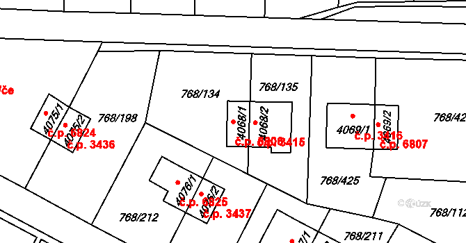 Zlín 6806 na parcele st. 4068/1 v KÚ Zlín, Katastrální mapa
