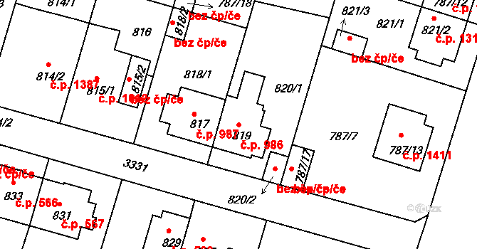 Benešov 986 na parcele st. 819 v KÚ Benešov u Prahy, Katastrální mapa