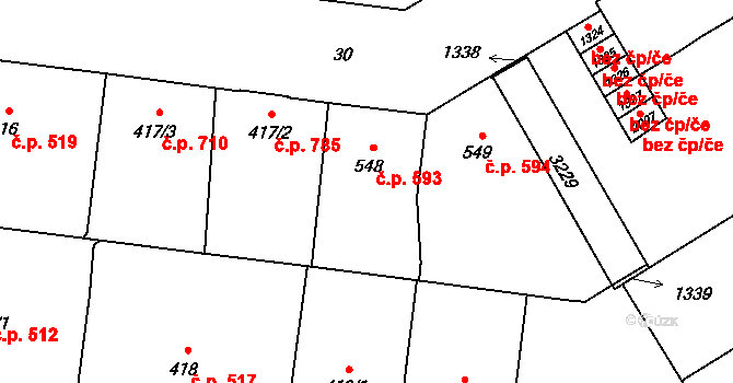 Přívoz 593, Ostrava na parcele st. 548 v KÚ Přívoz, Katastrální mapa