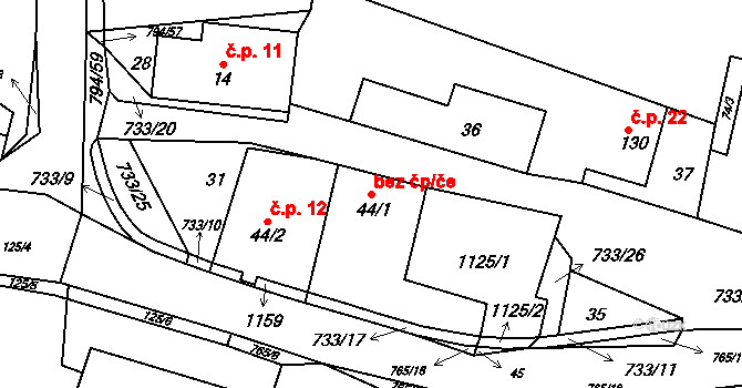 Orlické Podhůří 39434354 na parcele st. 44/1 v KÚ Rviště, Katastrální mapa