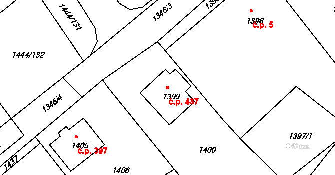 Štípa 437, Zlín na parcele st. 1399 v KÚ Štípa, Katastrální mapa