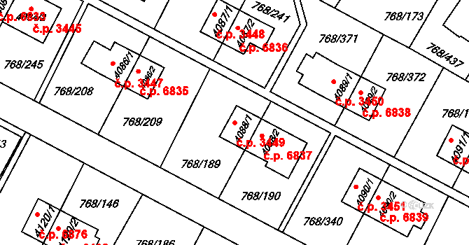Zlín 3449 na parcele st. 4088/1 v KÚ Zlín, Katastrální mapa