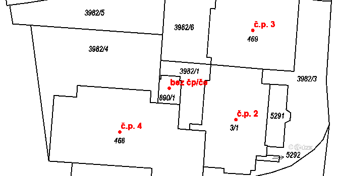 Borovany 42963354 na parcele st. 890/1 v KÚ Borovany, Katastrální mapa