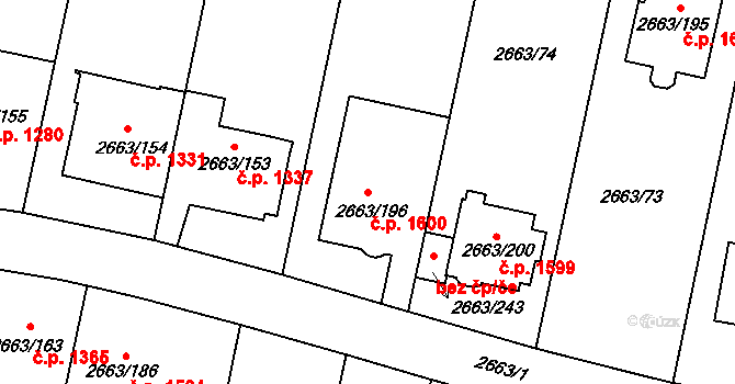 Předměstí 1600, Opava na parcele st. 2663/196 v KÚ Opava-Předměstí, Katastrální mapa