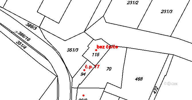 Těšetice 46423354 na parcele st. 115 v KÚ Těšetice u Olomouce, Katastrální mapa