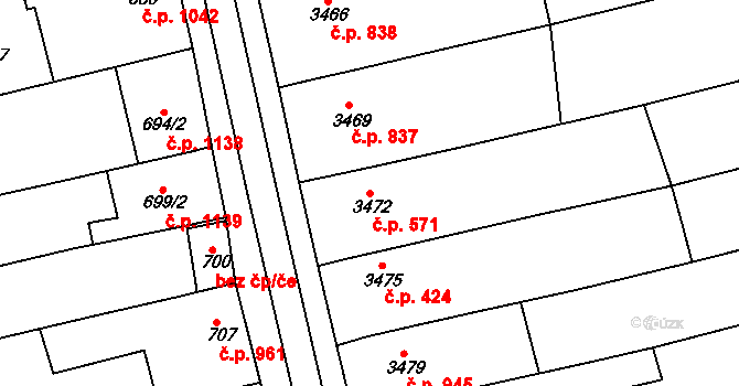 Vlčnov 571 na parcele st. 3472 v KÚ Vlčnov, Katastrální mapa