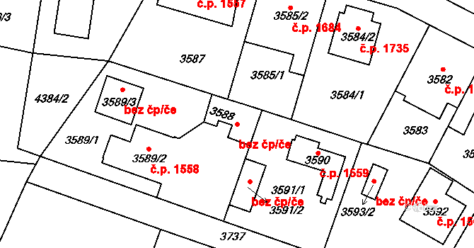 Praha 46672354 na parcele st. 3588 v KÚ Horní Počernice, Katastrální mapa