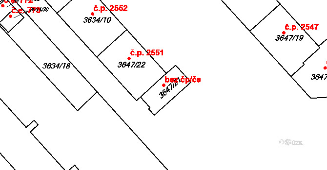 Znojmo 47511354 na parcele st. 3647/21 v KÚ Znojmo-město, Katastrální mapa