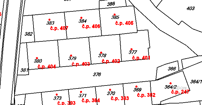 Nivnice 402 na parcele st. 378 v KÚ Nivnice, Katastrální mapa