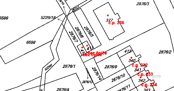 Pocinovice 49785354 na parcele st. 411 v KÚ Pocinovice, Katastrální mapa