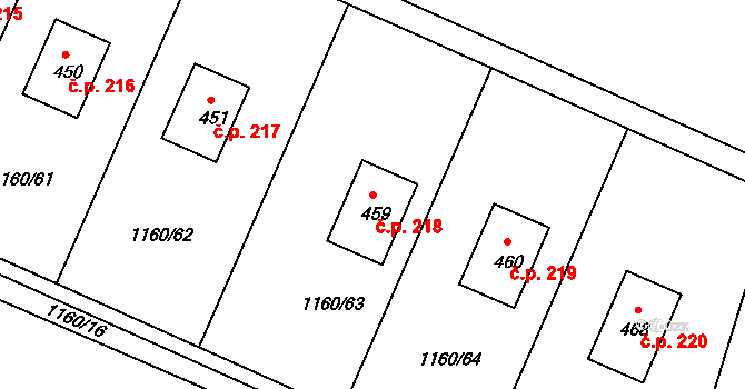 Hrabyně 218 na parcele st. 459 v KÚ Hrabyně, Katastrální mapa