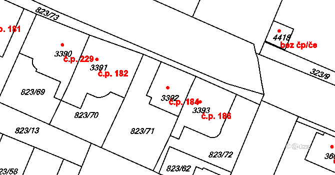 Václavské Předměstí 184, Písek na parcele st. 3392 v KÚ Písek, Katastrální mapa
