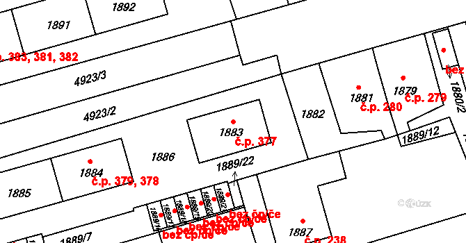 Pražské Předměstí 377, Vysoké Mýto na parcele st. 1883 v KÚ Vysoké Mýto, Katastrální mapa