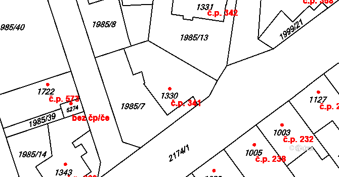 Beroun-Závodí 341, Beroun na parcele st. 1330 v KÚ Beroun, Katastrální mapa