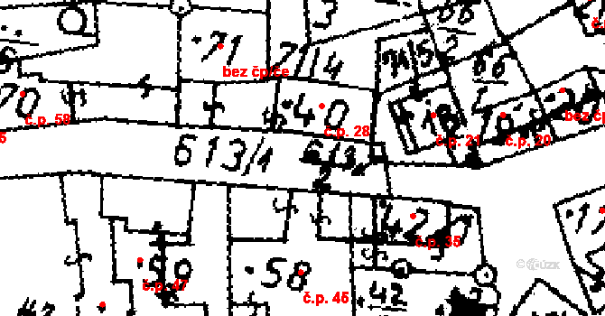 Jemníky 28 na parcele st. 40/1 v KÚ Jemníky, Katastrální mapa