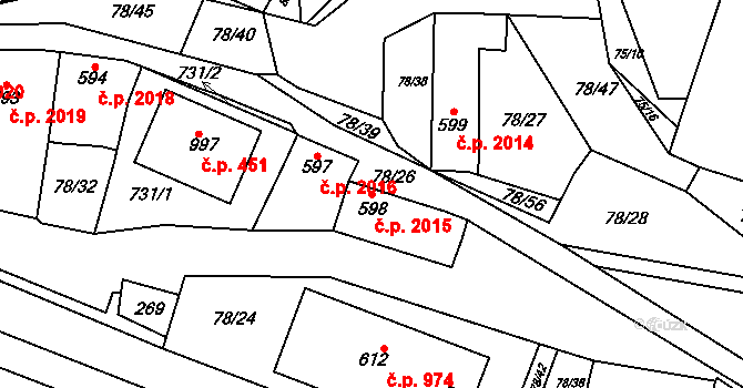 Kralupy nad Vltavou 2015 na parcele st. 598 v KÚ Lobeč, Katastrální mapa