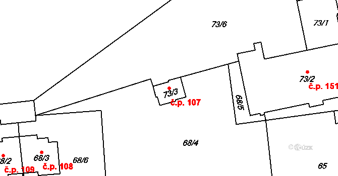 Blížejov 107 na parcele st. 73/3 v KÚ Blížejov, Katastrální mapa