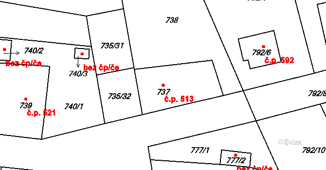 Vejprnice 513 na parcele st. 737 v KÚ Vejprnice, Katastrální mapa