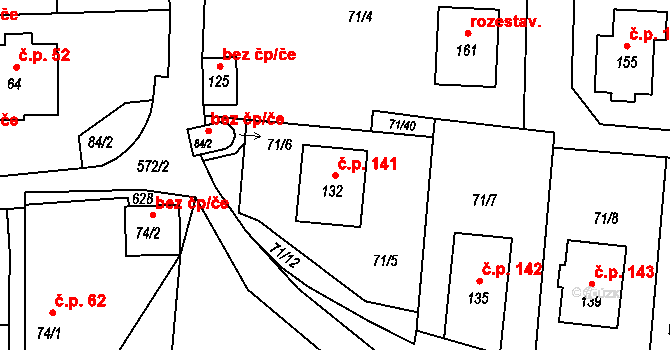 Nemile 141 na parcele st. 132 v KÚ Filipov u Zábřeha, Katastrální mapa