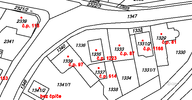 Řevnice 1223 na parcele st. 1335 v KÚ Řevnice, Katastrální mapa