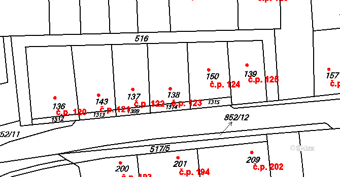 Líšťany 123 na parcele st. 138 v KÚ Líšťany u Cítolib, Katastrální mapa